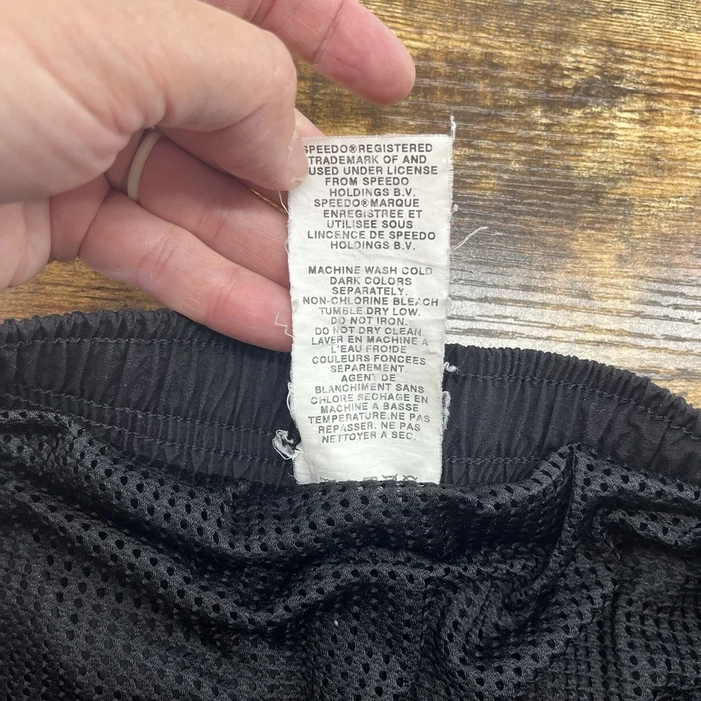 Vintage Speedo Men's Black Solid Swim Shorts XL Regular Drawstring Mesh Lined